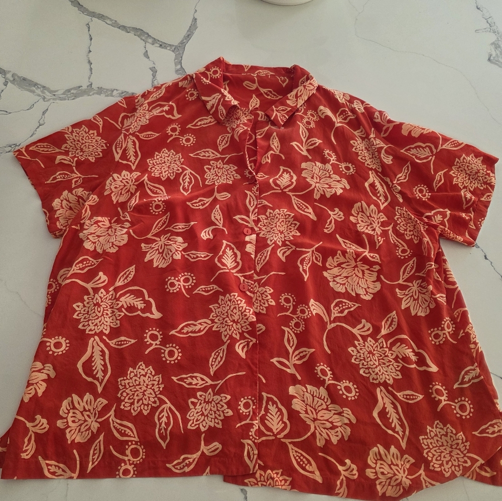 Floral Red Men's Shirt 100% Silk XL